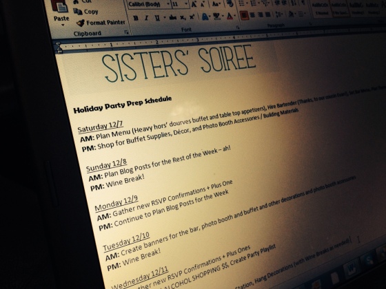 Holiday Prep Schedule (TheSistersSoiree.com)